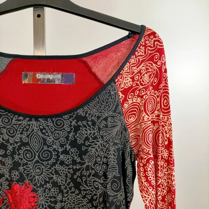 Tunique longue Desigual multicolore imprimé floral manches longues col rond T38A1305 - photo numéro 3