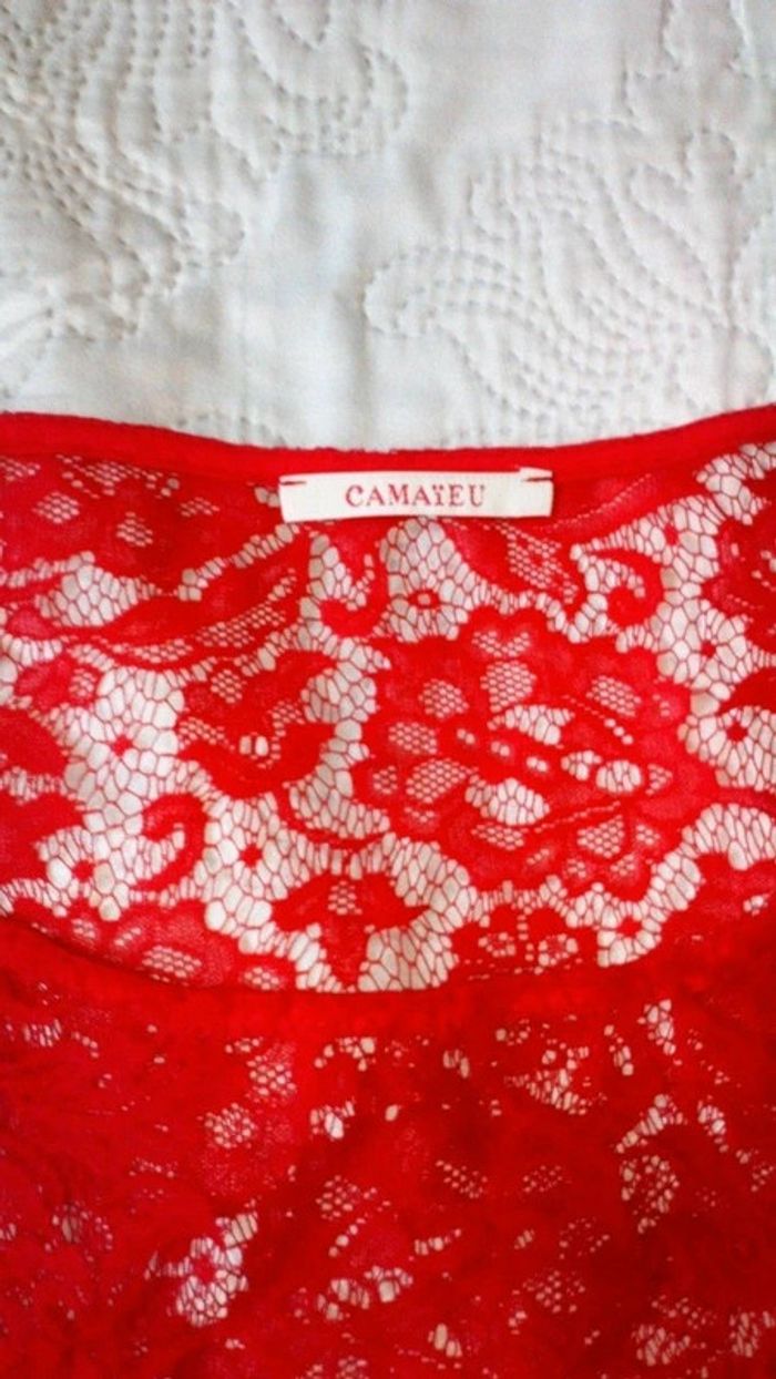 Haut en dentelle rouge motif floral femme XL camaïeu - photo numéro 12