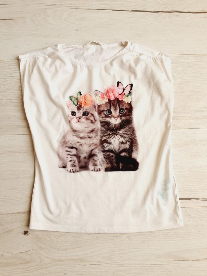 Vêtement fille tee-shirt manches courtes motifs chatons H&M 10 ans