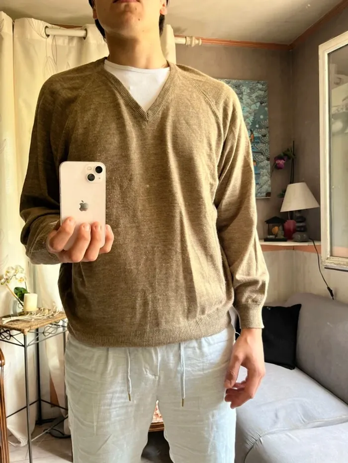 Pull sweat col V laine oversize vintage old money chic golf - photo numéro 2