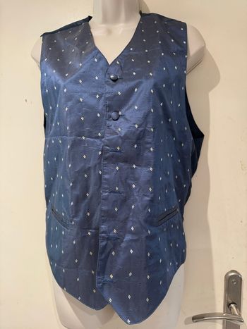 Spencer gilet de costume,, soie taille S bleu, blanc