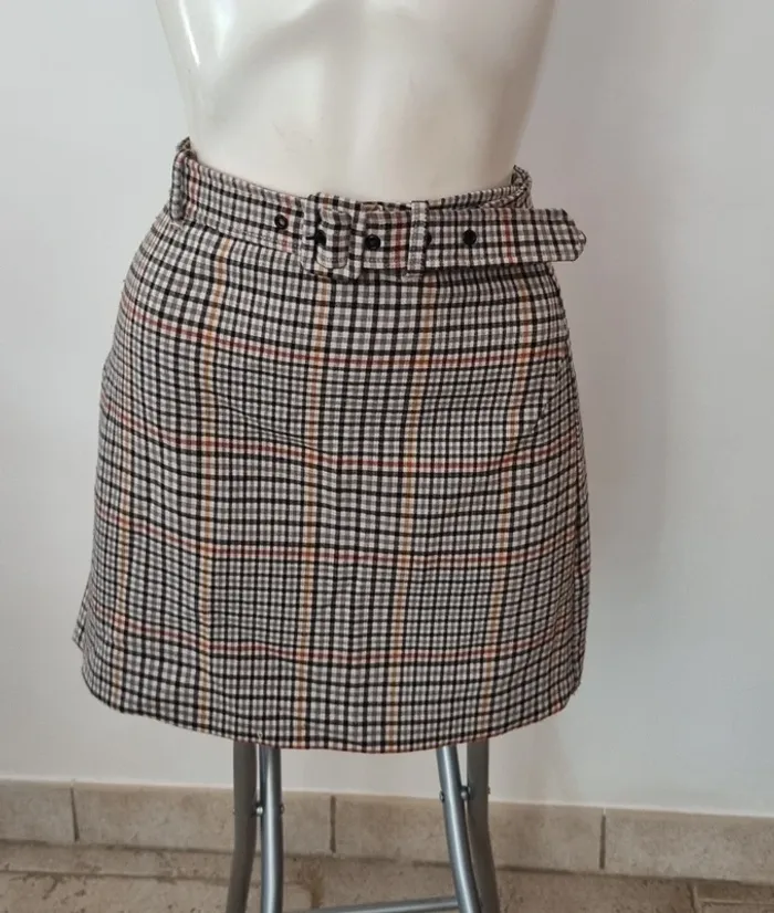 Jupe courte marron  carreaux mango 38