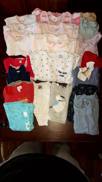 Lot Ensemble 3 Pièces Bébé Fille JACADI - Motif Cœurs - Taille 3/6 Mois - Neuf Sans étiquettes
