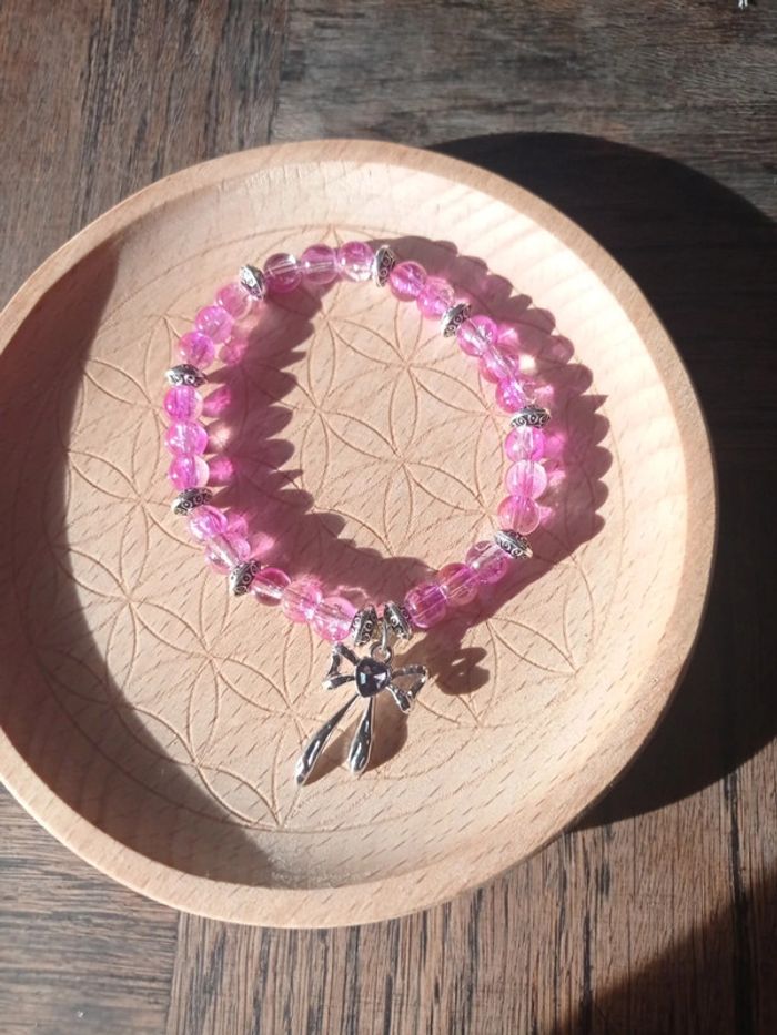 Bracelet perles de verre rose et blanche - photo numéro 2