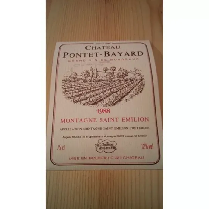 étiquette de vin château Pontet Bayard montagne saint Émilion 1988 -