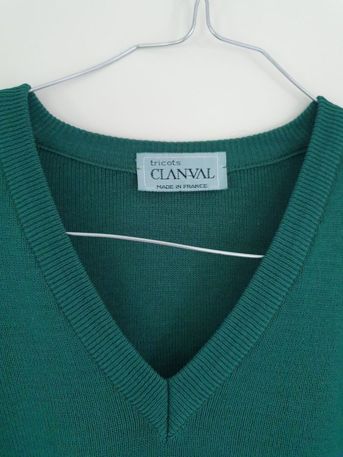 Pull col V vert Clanval vintage L/XL Made in France - photo numéro 3