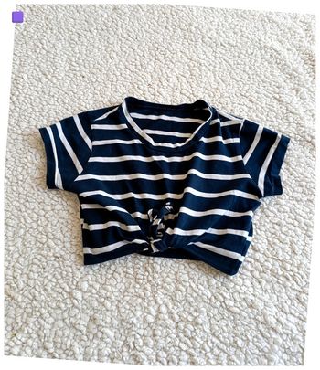 Haut rayé bleu marine noué devant mignon rayures crop top
