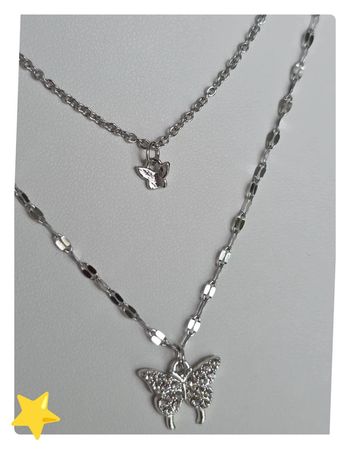 Collier double en acier inoxydable avec pendentif papillon et pierre d'ornement