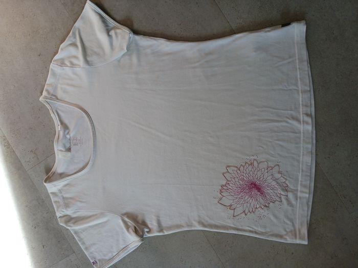 T shirt blanc imprimé fleur rose L fluide Quechua