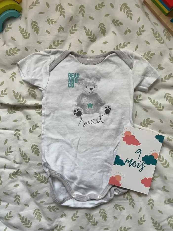 body manches courtes blanc et gris 9 mois absorba - photo numéro 2