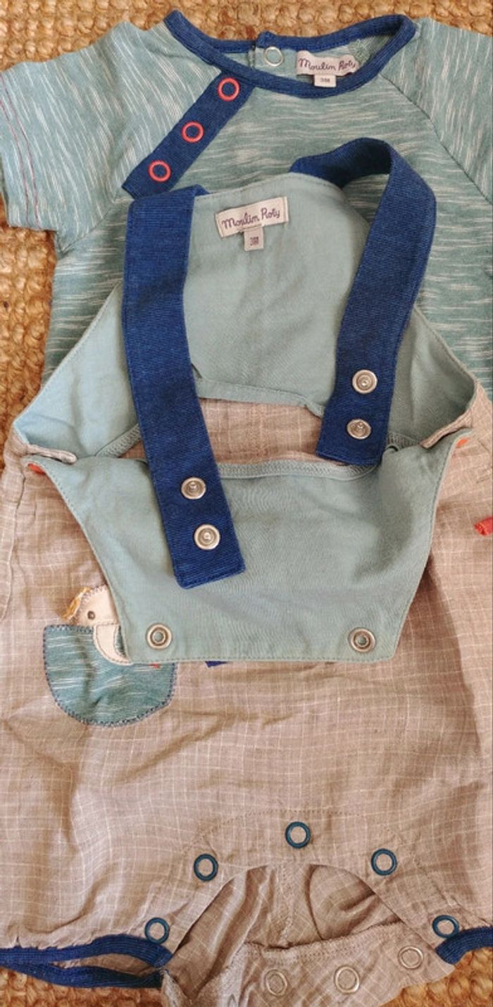 Ensemble salopette t.shirt Moulin Roty les Papoum 3 mois - photo numéro 5