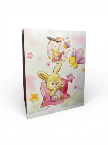 Sac cadeau anniversaire motif lapin/abeille 18 x 23 x 10 cm Neuf