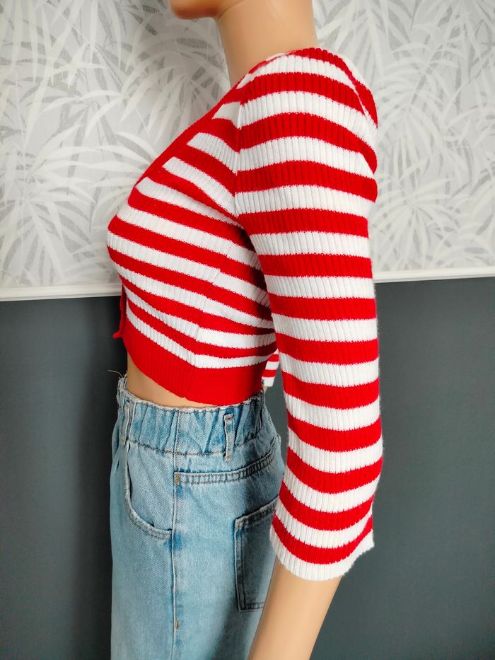 Petit cardigan cropped rayé rouge et blanc XS/S N*402 - photo numéro 4