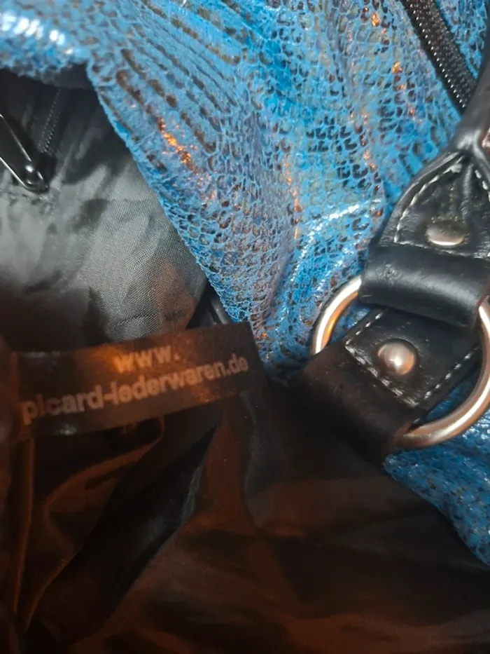 Sac à main Picard cuir effet python bleu et noir - photo numéro 15