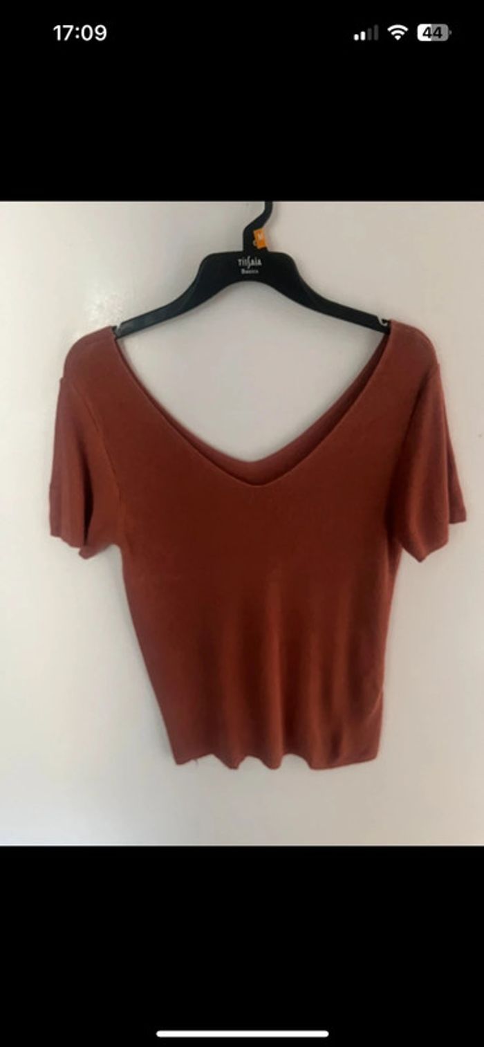 Top vieux rose/nude col V devant et dos – Taille unique