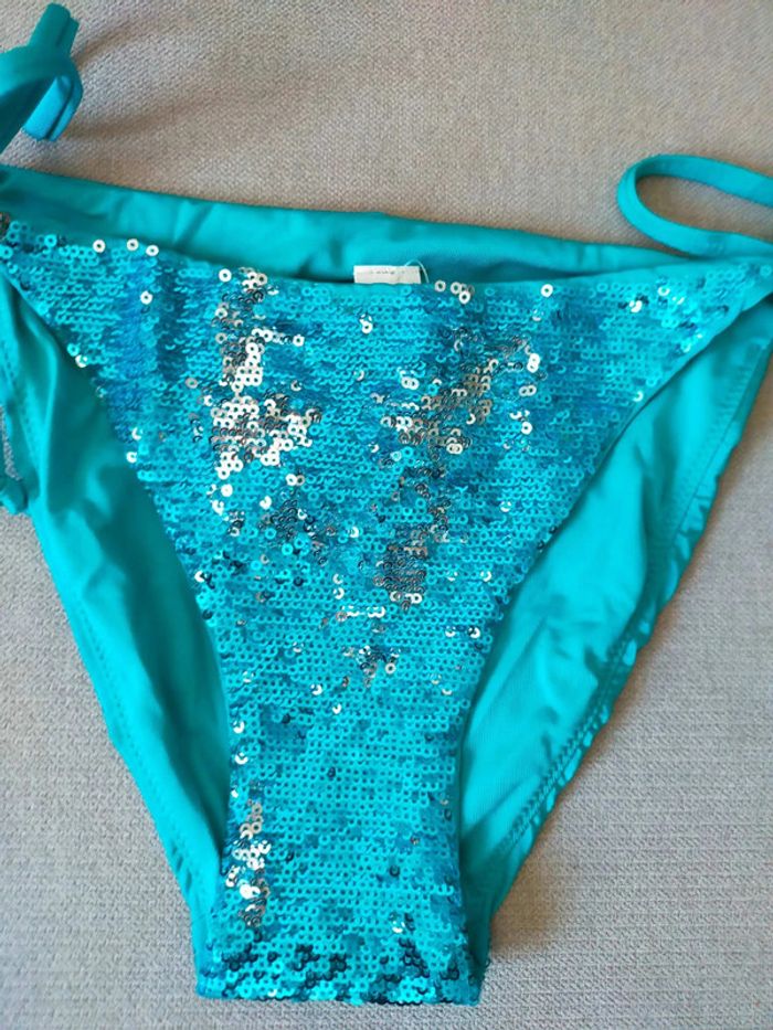 Bas de bikini turquoise à sequins – Philippe Matignon – Taille 36 – Neuf avec étiquette - photo numéro 2