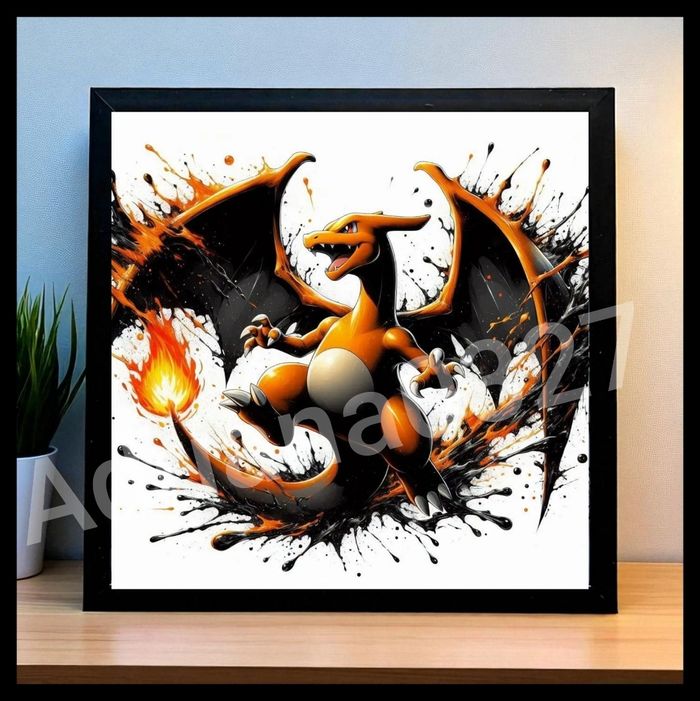 Cadre + affiche Pokemon Dracaufeu neuf sous emballage format 20x20cm - photo numéro 2