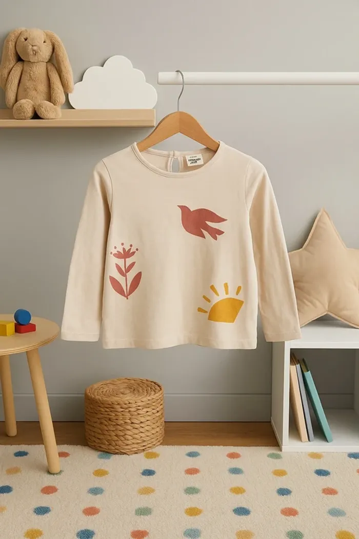 T-shirt manches longues beige motifs nature Tape à l’Œil – 36M (98 cm)