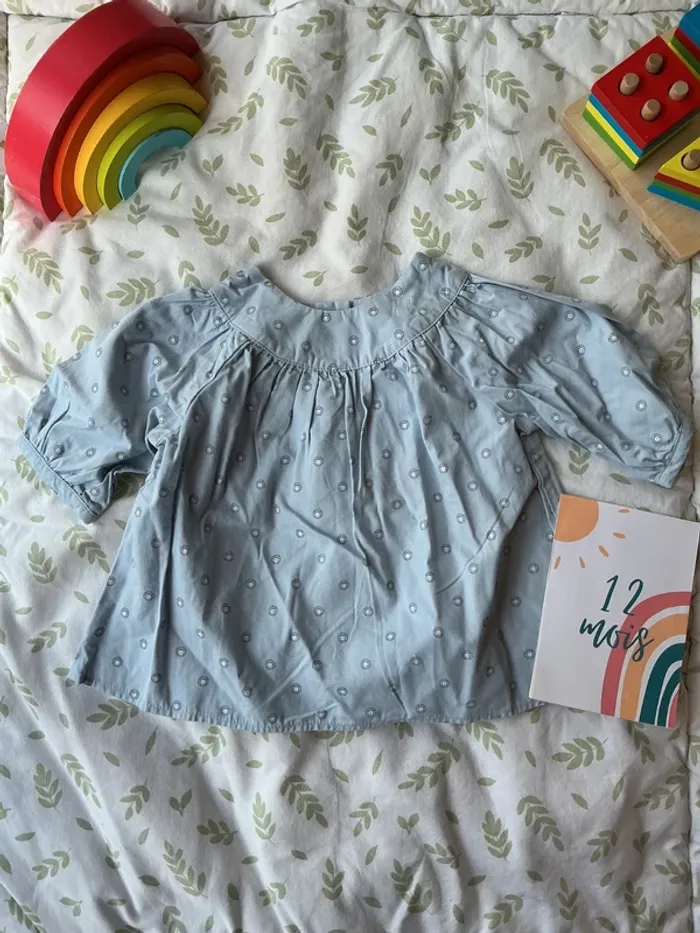 blouse manches 3/4 bleu à motifs 12 mois il était une luciole - photo numéro 2