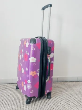 Grande valise fleur violet à roulette / Lulu Castagnette - 60L