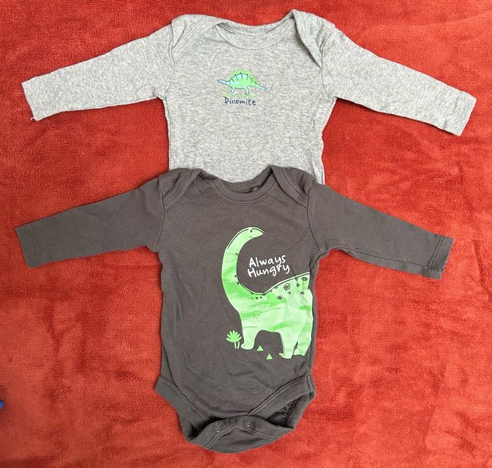 Lot de 2 bodys manches longues, 0-2 mois (50-56 cm), marque Lupilu