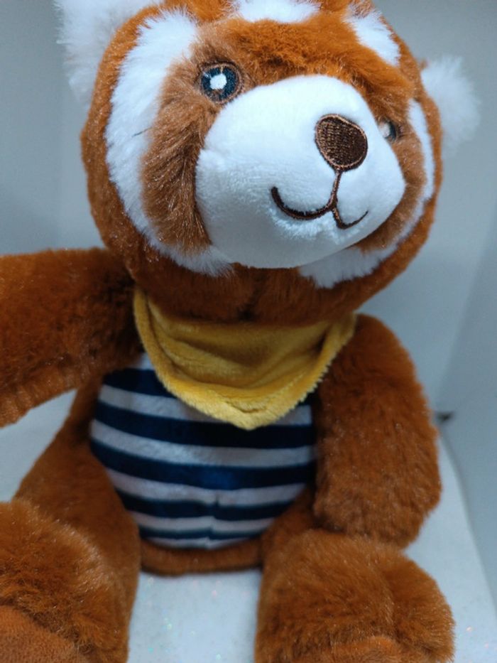 Peluche plush Teddy doudou raton laveur jours heureux France raccoon panda roux rayure bandana jaune - photo numéro 5
