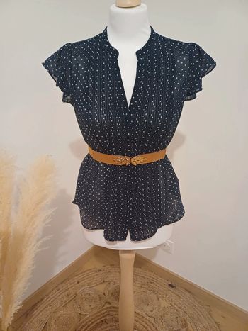 Chemise chic bleue Marine à pois blancs H&M taille S 36