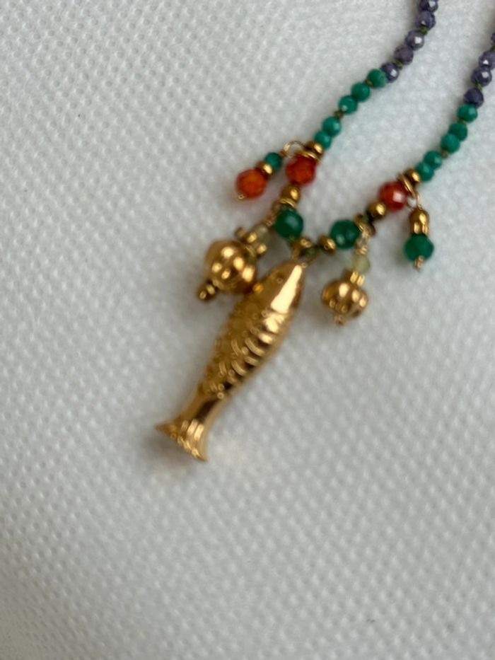 Collier réglable grigri poisson acier inoxydable or habaha paris perles naturelles multicolores - photo numéro 5