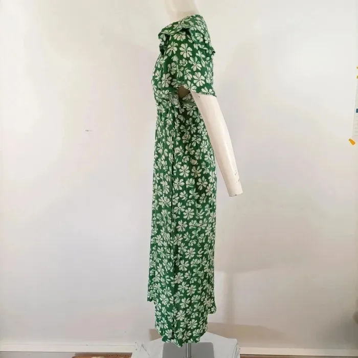 Robe portefeuille verte An'ge imprimé floral manches courtes volants taille M A436 - photo numéro 3