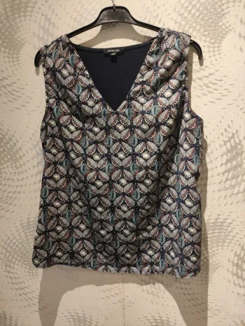 Débardeur Women ONLY Imprimé Graphique Géométrique Bleu Marine Col V XL