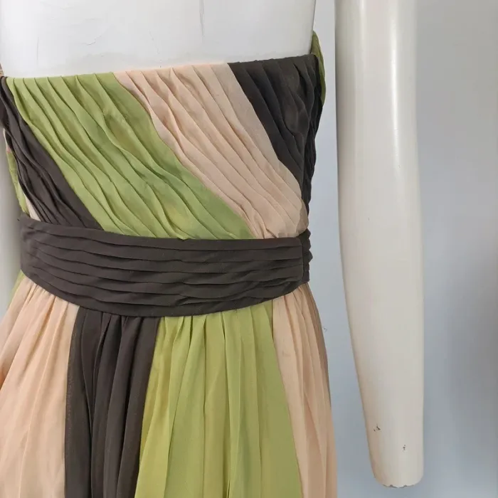 Robe bustier plissée Nougat London beige vert marron taille 38 cocktail été A100 - photo numéro 6