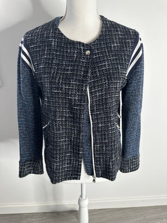 Veste en tweed bleue marine Sandro T36 S - photo numéro 5