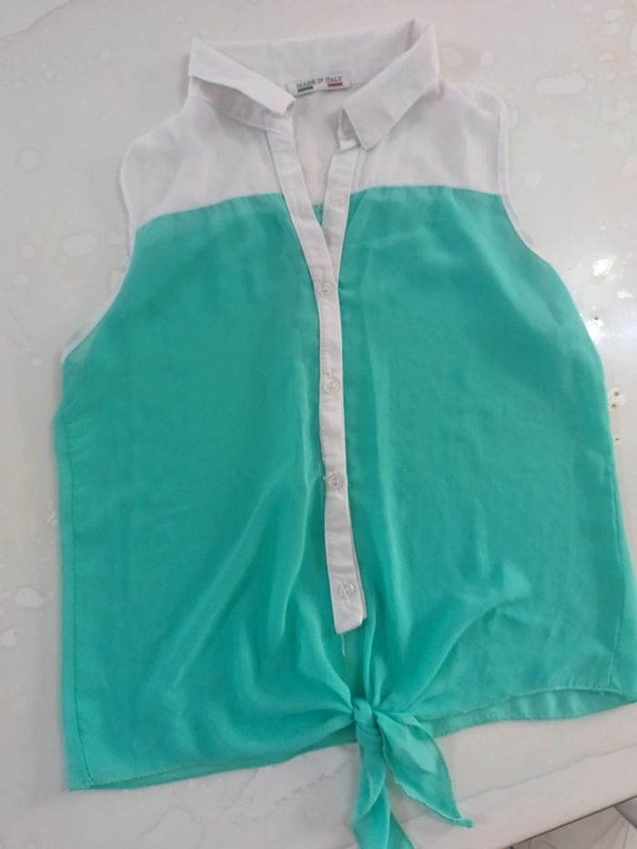 Top chemise nouée verte et blanche - photo numéro 2