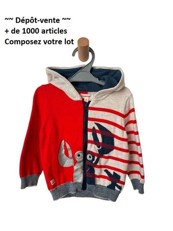 Gilet zippé à capuche, motif écrevisse - Catimini 12 mois (74cm)