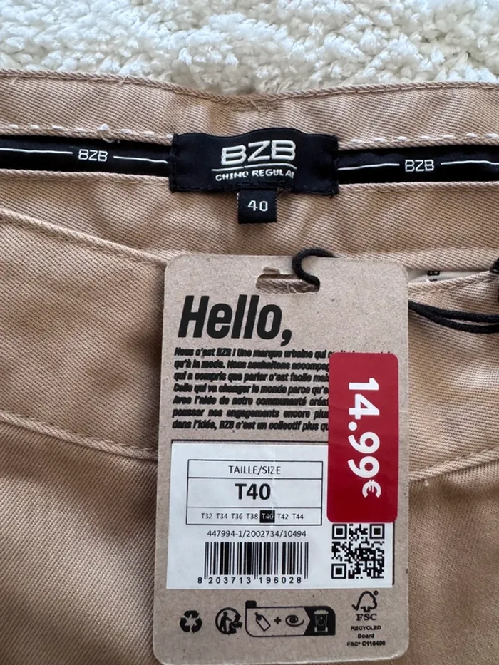 Chino droit BZB – Beige – Taille 40 – Neuf - photo numéro 5