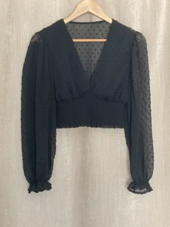 Blouse manches longues noire à pois