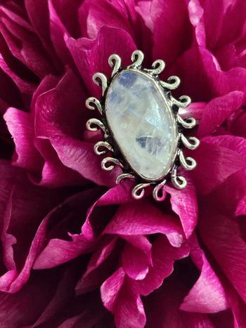 Bague en argent sterling 925 avec pierre de lune arc en ciel