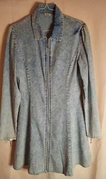 Robe en jean évasée, courte à manches longues, à zipper