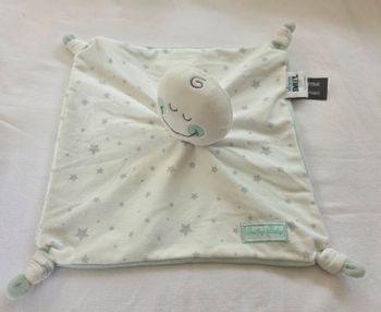 Doudou carré plat smiley blanc et vert - Orchestra