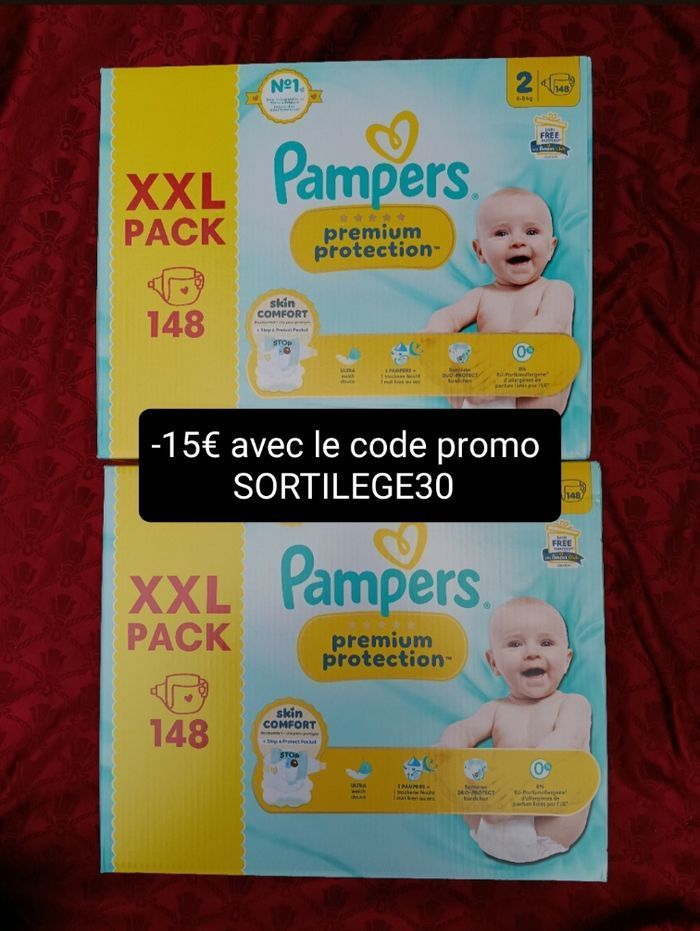 2 cartons de couches Pampers premium protection T2 taille 2