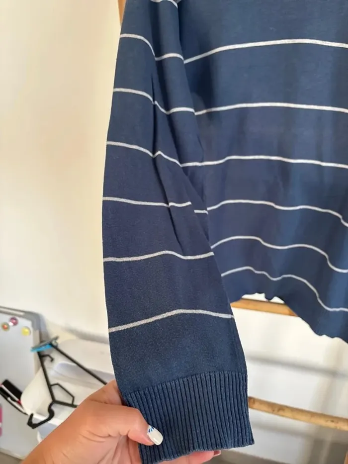 Pull col V bleu à rayures teddy smith taille XXL - photo numéro 4