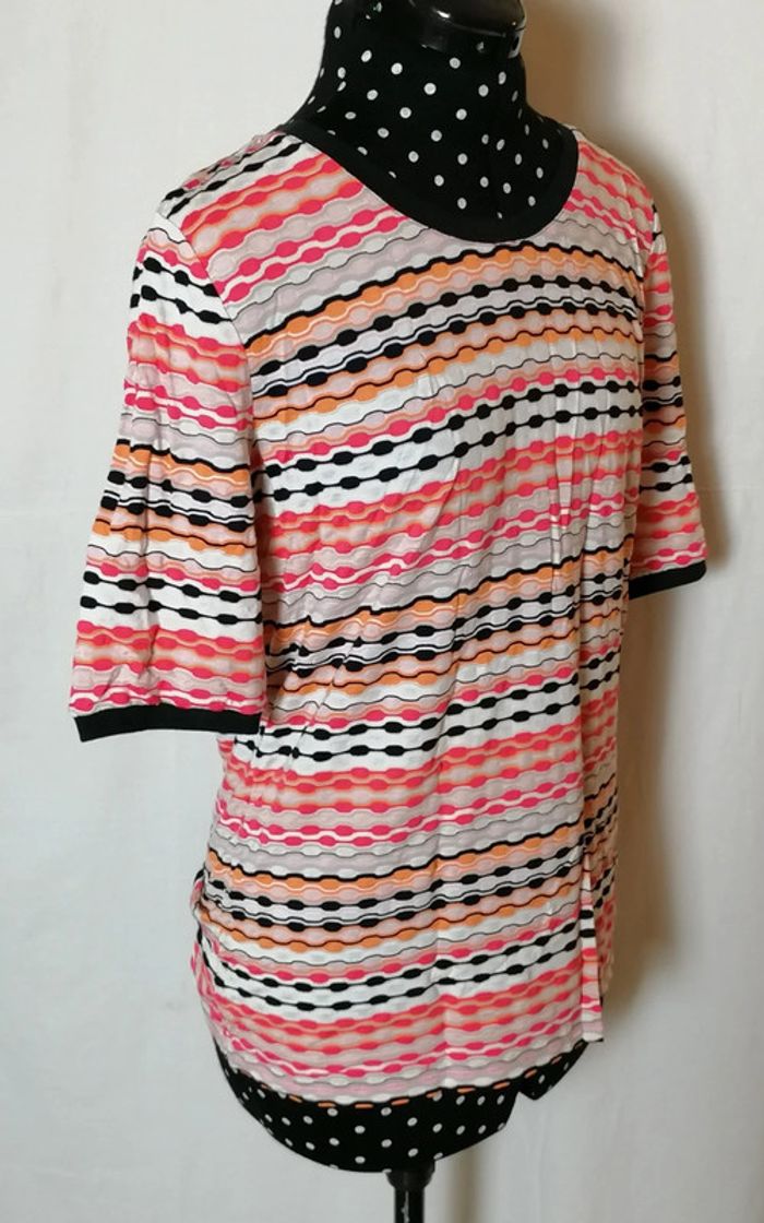 Top / tee-shirt fluide rayures strech orange blanc rose noir taille 38 Betty Barclay - photo numéro 3