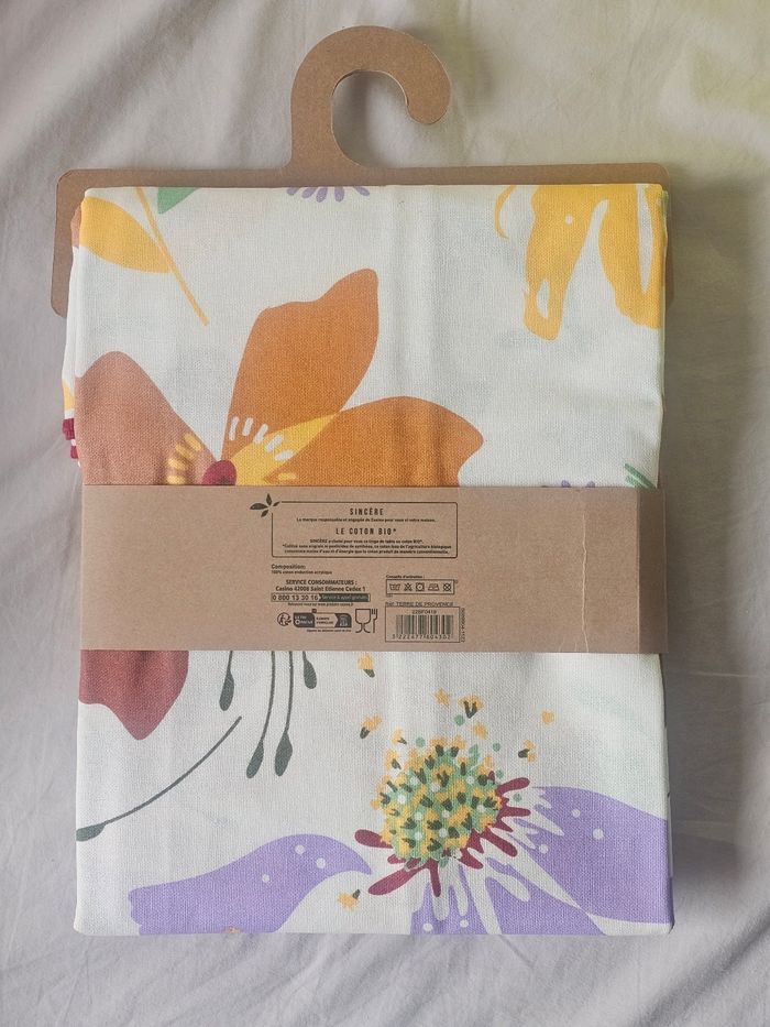 Nappe rectangle 100% coton bio enduit Antitache neuf - photo numéro 3