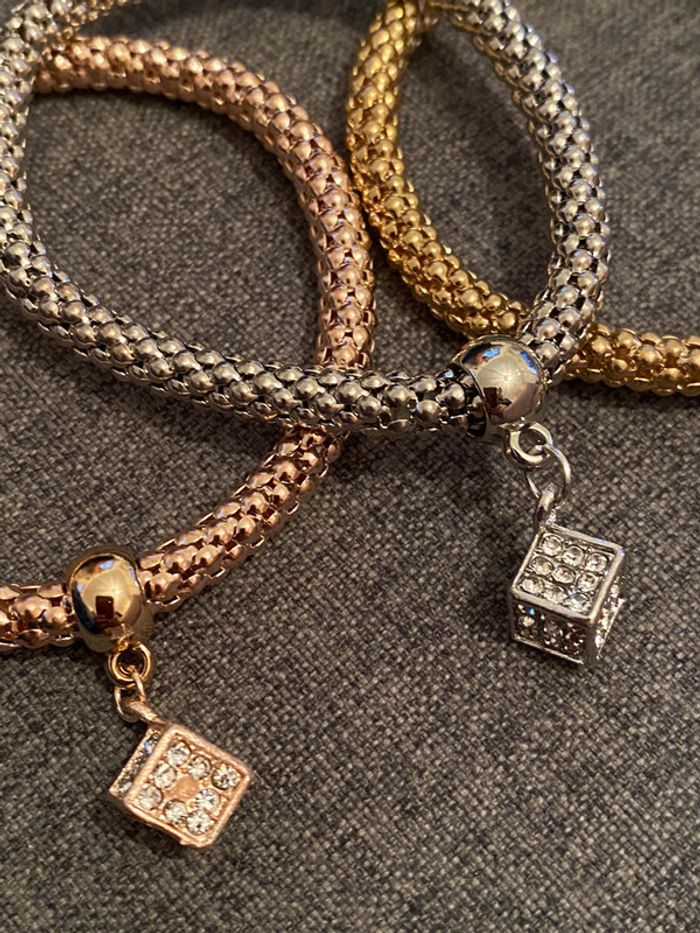 Lot 3 bracelets cubes strass poignet fort - photo numéro 3