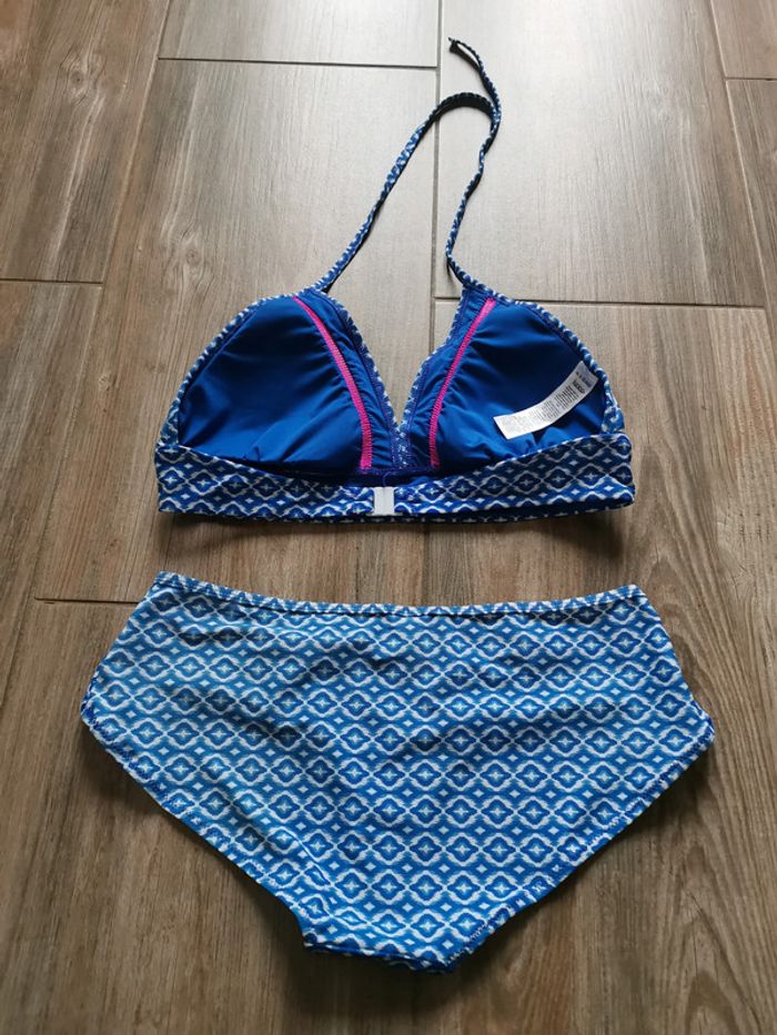 Maillot de bain 2 pièces bleu blanc et rose Janina taille xl 48/50 - photo numéro 2