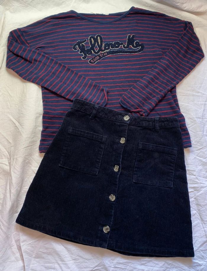 ensemble pull fin + jupe velour Monoprix 12 ans