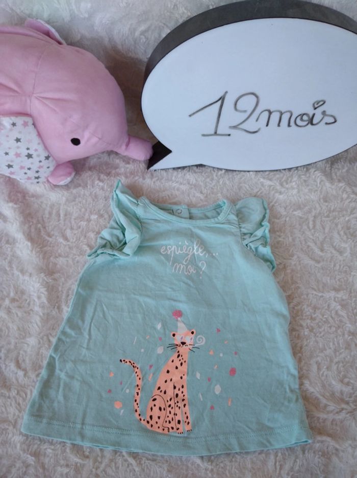 Tee shirt chemise manches courtes Fille 12 mois Espiègle Tigre 100% coton
