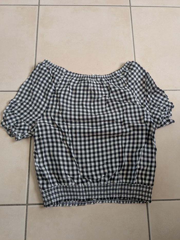H&M top fille vichy noir taille élastiquée 12/13 ans - photo numéro 2