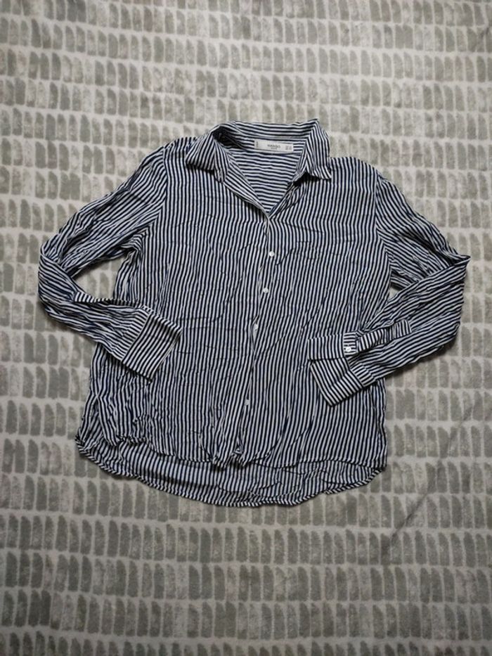 Chemise manches longues rayures bleu blanc style marinière Mango taille XS 34 - photo numéro 1