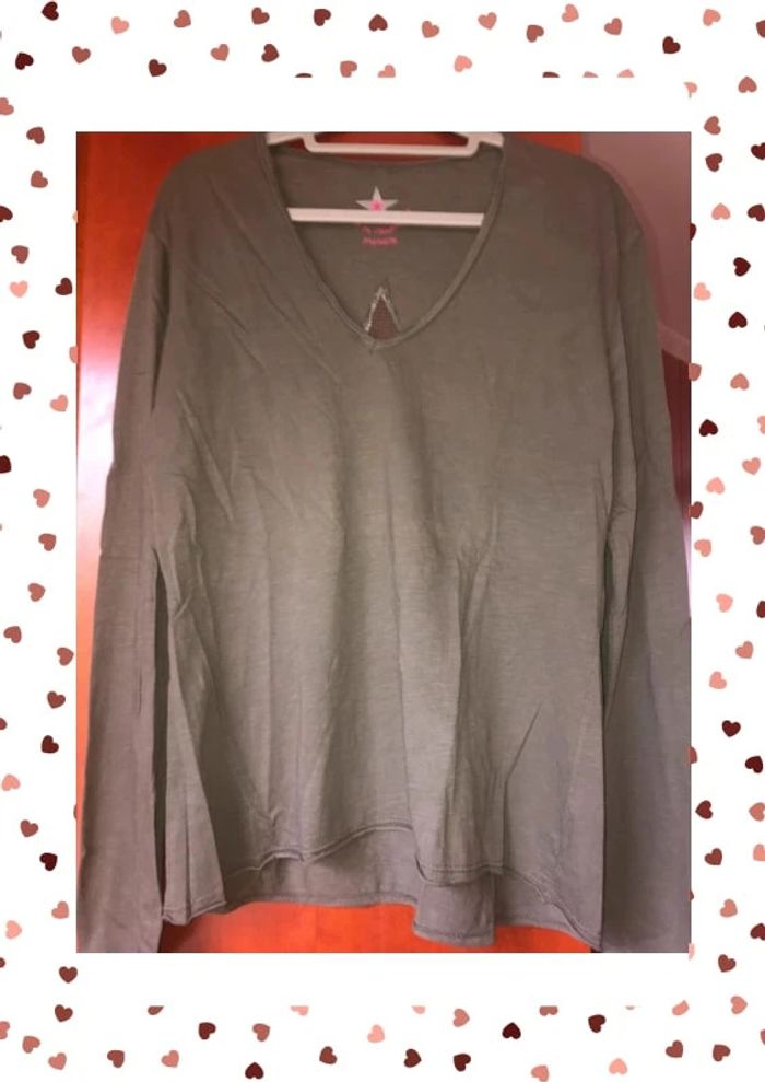 T-shirt kaki étoile manches longues Chantal B 38 40 - photo numéro 2